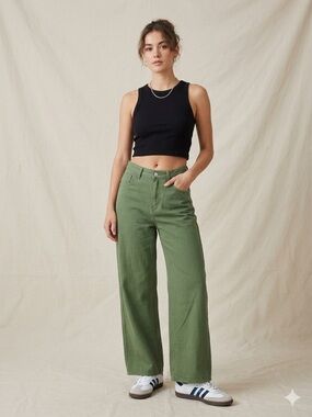 Streetware Y2K Olive Green High-Waist Wide Leg Trousers Boho Hippie